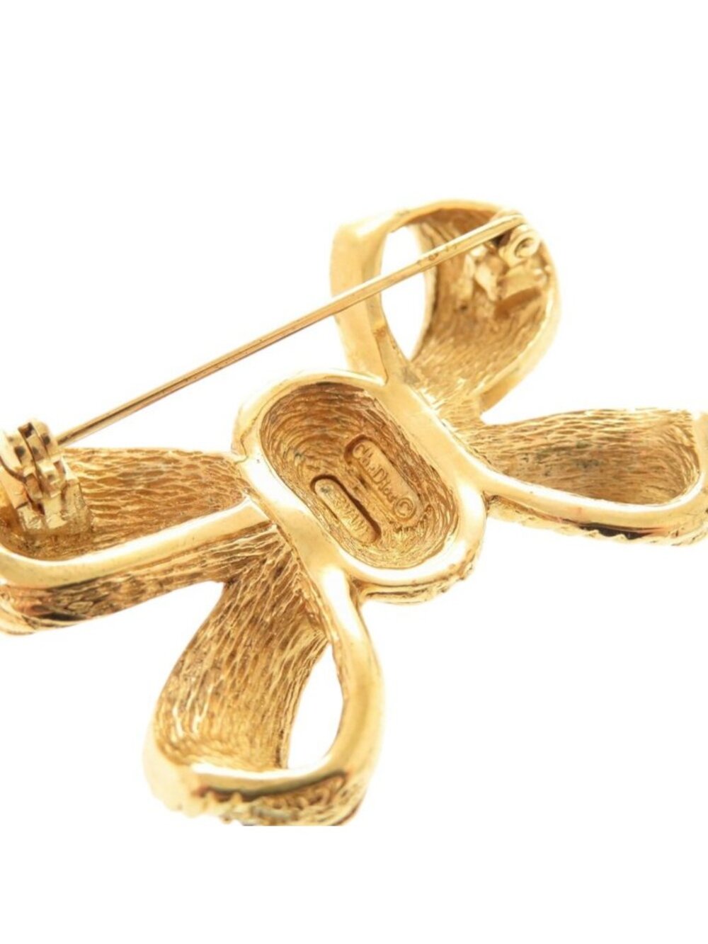 Dior Ribbon Metal Line Stone Gold Brooch - Picture 3 of 10